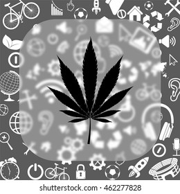 Marijuana leaf vector icon - matte glass button on background consisting of  different icons