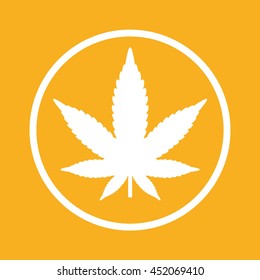 Marijuana leaf vector icon. Yellow background