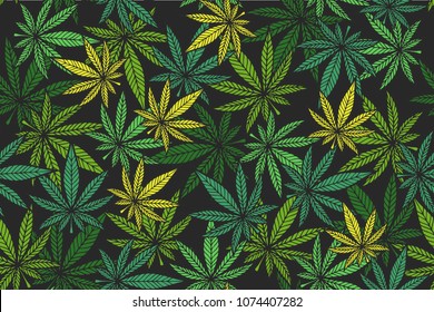 Marijuana leaf vector seamless pattern.  Cannabis engraving plant.