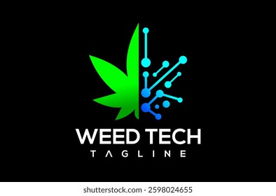 Marijuana Leaf Weed Cannabis Technology Logo Design, Bio Tech Logo, Healthcare Fitness Medicine Logo, Science Pharmacy Lab Logo Design Vector Icon Symbol Silhouette Illustration CBD oil company brand 