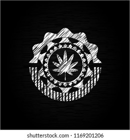 marijuana leaf, weed icon drawn on a blackboard