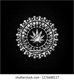 marijuana leaf, weed icon drawn on a blackboard