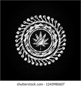marijuana leaf, weed icon drawn on blackboard