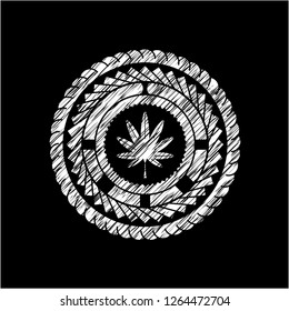 marijuana leaf, weed icon drawn on blackboard