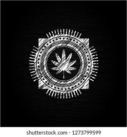 marijuana leaf, weed icon drawn on a blackboard
