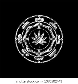 marijuana leaf, weed icon drawn on blackboard
