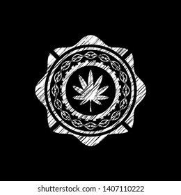 marijuana leaf, weed icon drawn chalk emblem, retro style, chalk or chalkboard texture