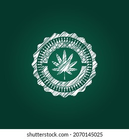 hoja de marihuana, icono de hierba dibujado en la pizarra. 