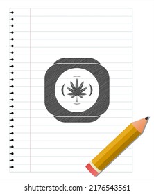 hoja de marihuana, emblema del ícono de la maleza dibujado con lápiz. Ilustración vectorial. Detallado. 