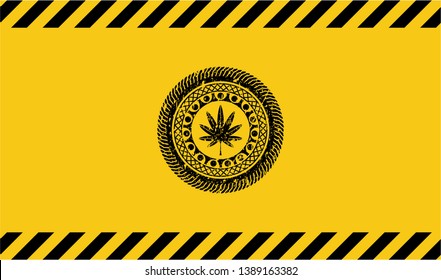 marijuana leaf, weed icon grunge warning sign emblem. Vector Illustration. Detailed.