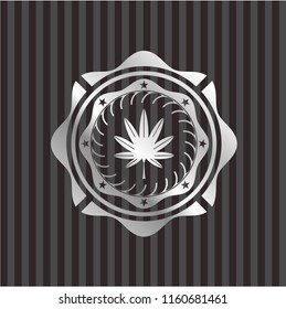 marijuana leaf, weed icon inside silver badge