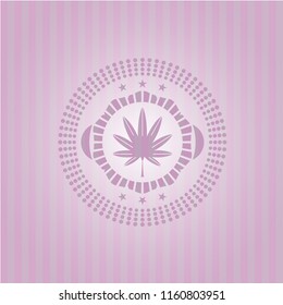 marijuana leaf, weed icon inside pink emblem. Vintage.