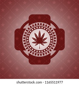 marijuana leaf, weed icon inside realistic red emblem