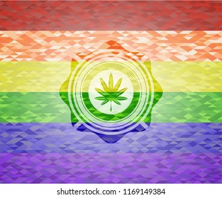marijuana leaf, weed icon inside lgbt colors emblem 