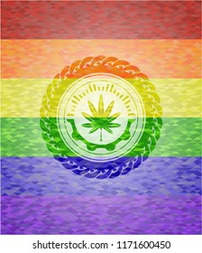 marijuana leaf, weed icon inside lgbt colors emblem 