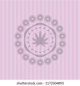 marijuana leaf, weed icon inside retro style pink emblem