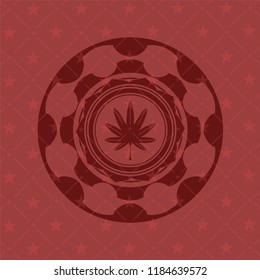 marijuana leaf, weed icon inside realistic red emblem
