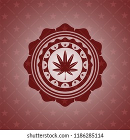 marijuana leaf, weed icon inside retro style red emblem