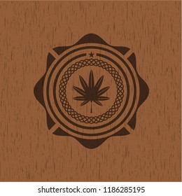 marijuana leaf, weed icon inside retro wood emblem