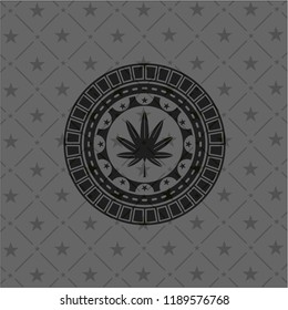 marijuana leaf, weed icon inside dark emblem. Retro