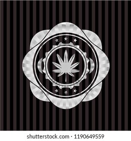marijuana leaf, weed icon inside silver emblem