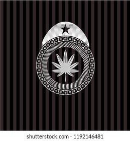 marijuana leaf, weed icon inside silver emblem or badge