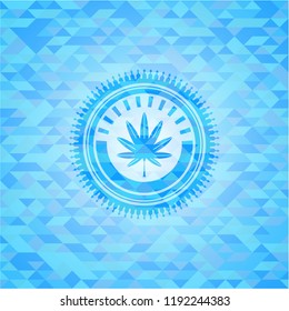 marijuana leaf, weed icon inside realistic sky blue mosaic emblem