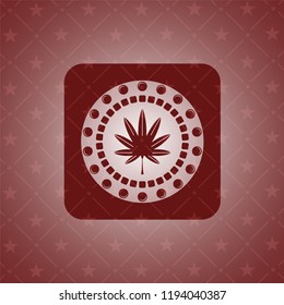 marijuana leaf, weed icon inside red emblem