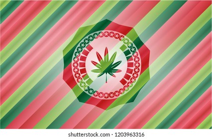 marijuana leaf, weed icon inside christmas badge background.
