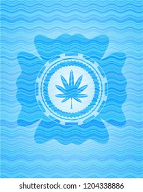 marijuana leaf, weed icon inside water concept badge background.