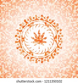 marijuana leaf, weed icon inside orange mosaic emblem