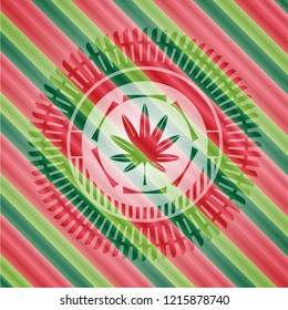marijuana leaf, weed icon inside christmas badge.