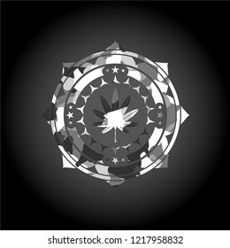 marijuana leaf, weed icon inside grey camo emblem