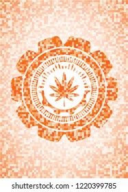 marijuana leaf, weed icon inside orange mosaic emblem with background