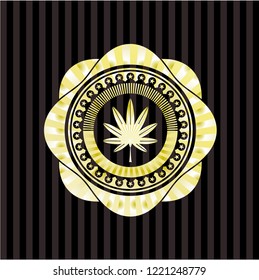 marijuana leaf, weed icon inside golden emblem