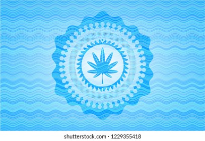 marijuana leaf, weed icon inside water badge.