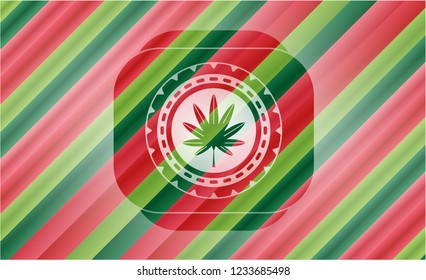marijuana leaf, weed icon inside christmas badge background.