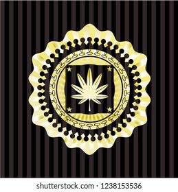 marijuana leaf, weed icon inside golden emblem
