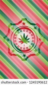 marijuana leaf, weed icon inside christmas emblem.