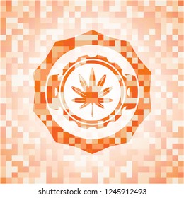 marijuana leaf, weed icon inside orange mosaic emblem