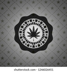 marijuana leaf, weed icon inside dark emblem