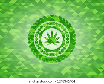 marijuana leaf, weed icon inside green mosaic emblem