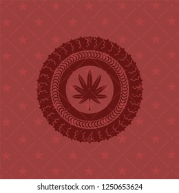 marijuana leaf, weed icon inside vintage red emblem