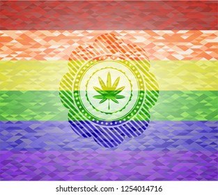 marijuana leaf, weed icon inside lgbt colors emblem 