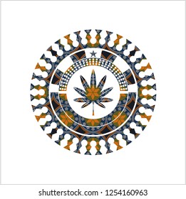marijuana leaf, weed icon inside arabesque emblem. arabic decoration.