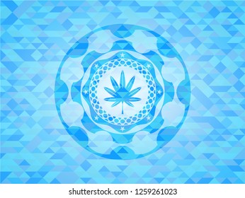 marijuana leaf, weed icon inside sky blue mosaic emblem