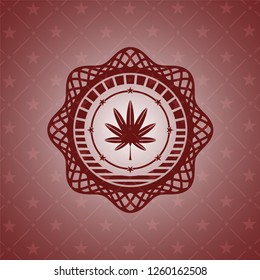 marijuana leaf, weed icon inside realistic red emblem