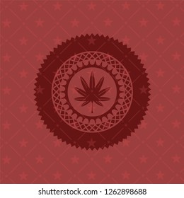 marijuana leaf, weed icon inside retro style red emblem