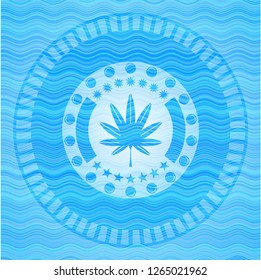 marijuana leaf, weed icon inside water concept style badge.