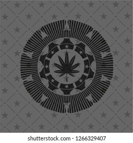marijuana leaf, weed icon inside dark emblem